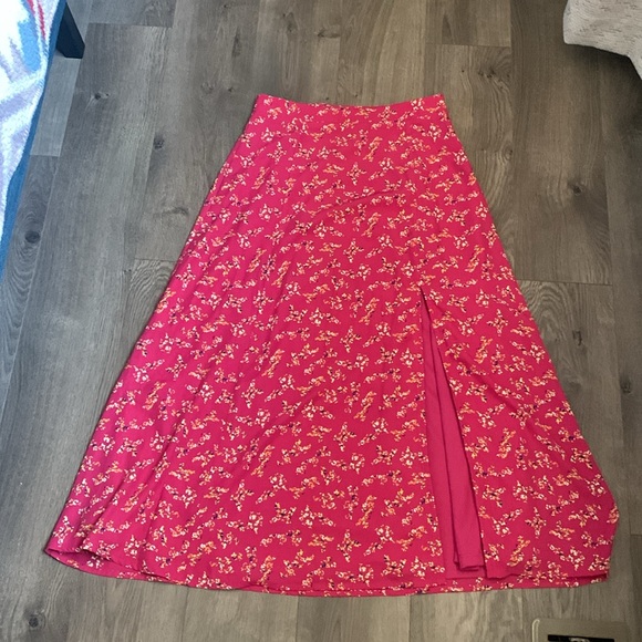 Lulus Bliss Me Hot Pink Floral Print Midi Skirt - NWOT! - Picture 3 of 12